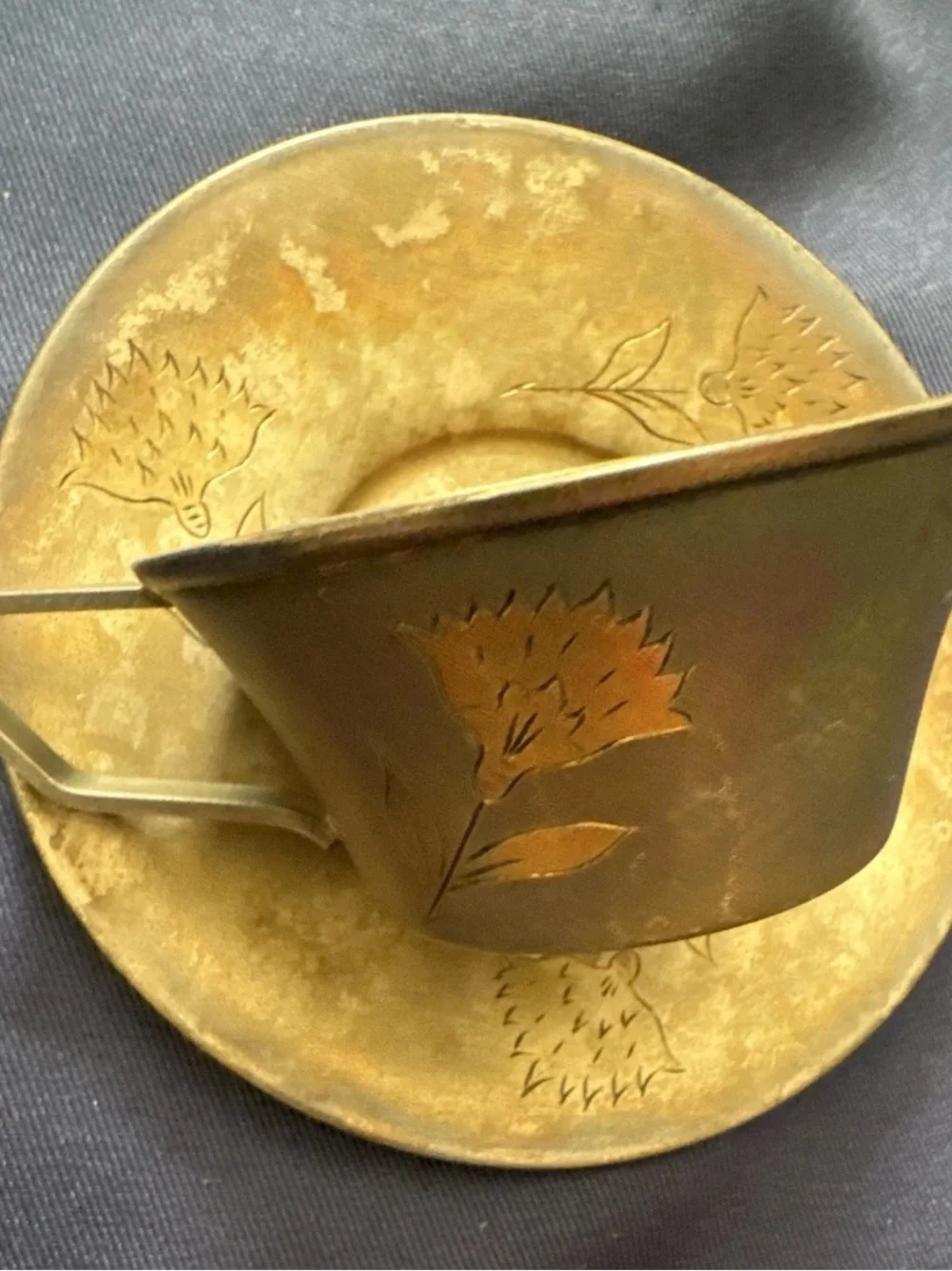 BOM 875 Silver Cup & Saucer Set Russia Art Nouveau Floral
